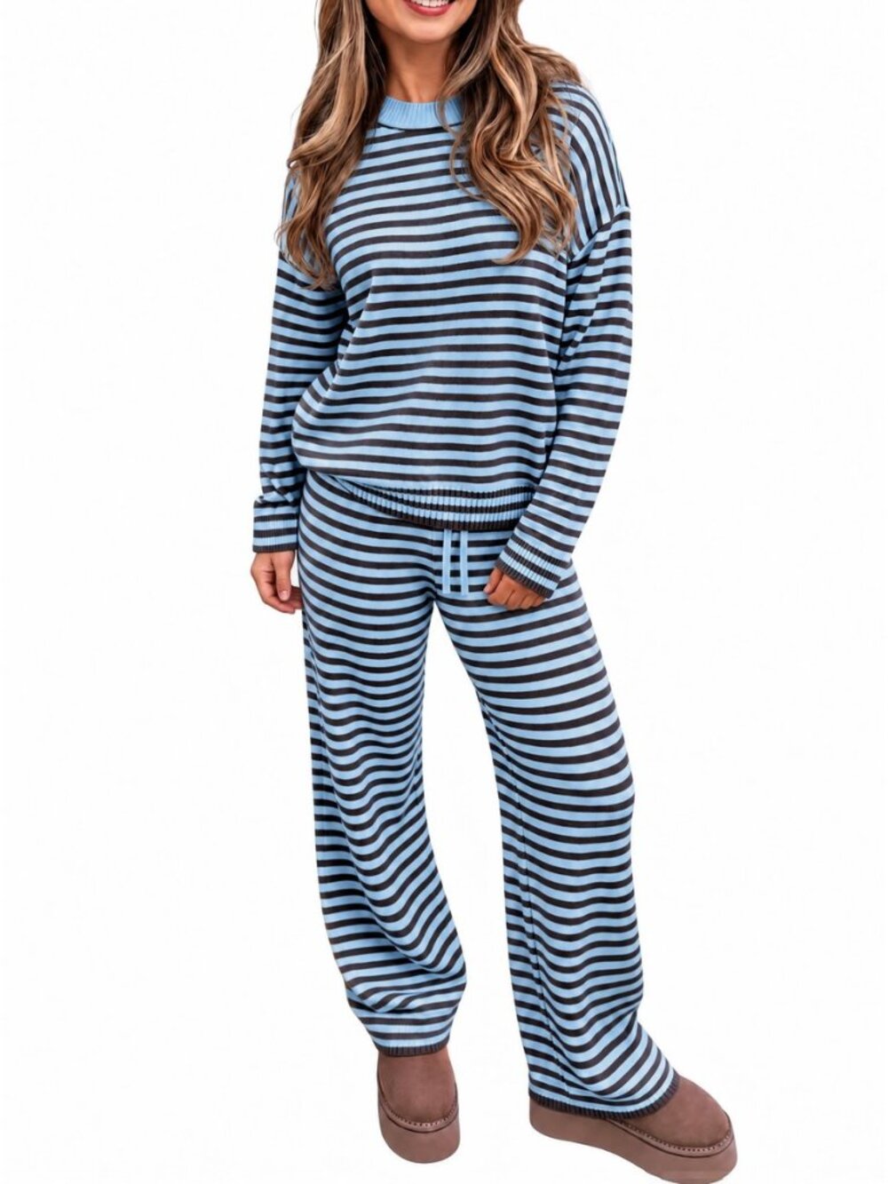 Womens Sweater Set 2 Piece Striped Set Fall Oversized Lounge Sets
